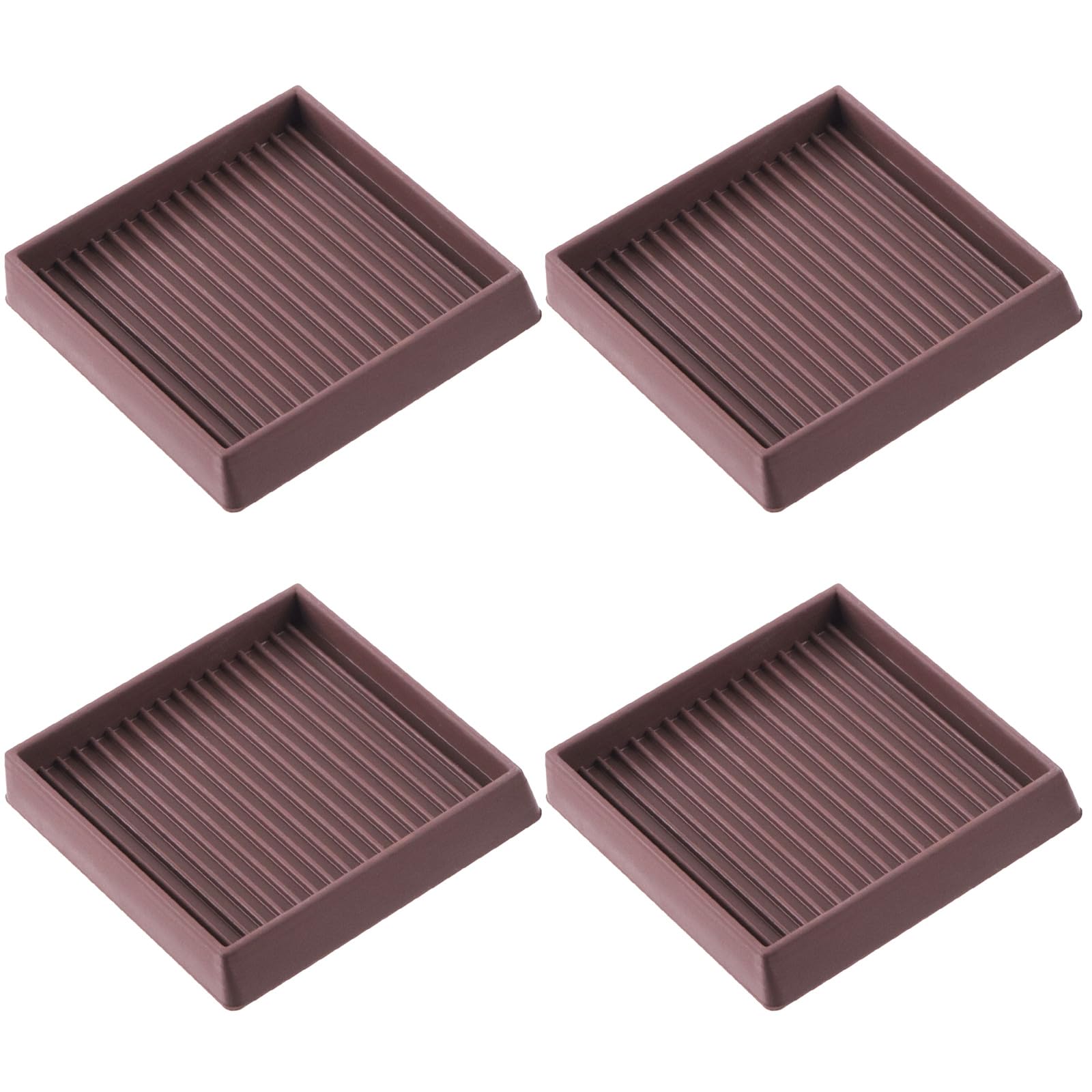 Keadic Non-Slip Rubber Caster Cups Assortment Set, Round and Square Anti Slide Leg Coasters Floor Protector Furniture Pads for Piano Sofa Bed Chair Couch Stoppers (3 * 3 Inches, Square-Brown)