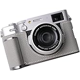 Iborrys Camera Genuine Leather Half Case ,Compatible with FUJIFILM Fuji X100VI , Made by Hand - Top Layer Genuine Leather Body + Metal Base Plate + Hand Shank 3-in-1 Design (Grey)