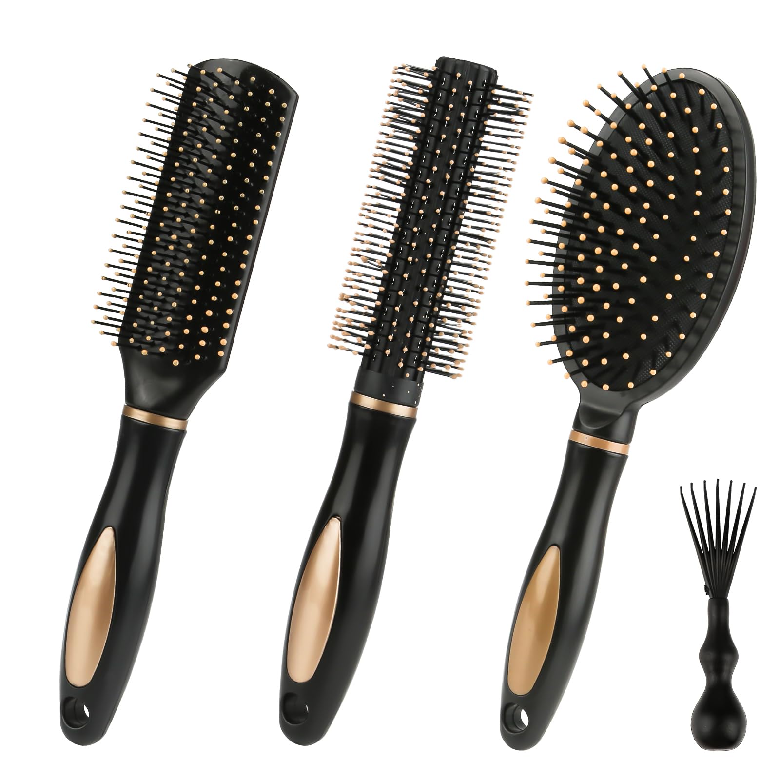 Rickwayy 4 Piece Hair Brush Set, Anti-Static, Static Hairbrushes, Massage Relaxation Brush, Men's Hair Brush, Black