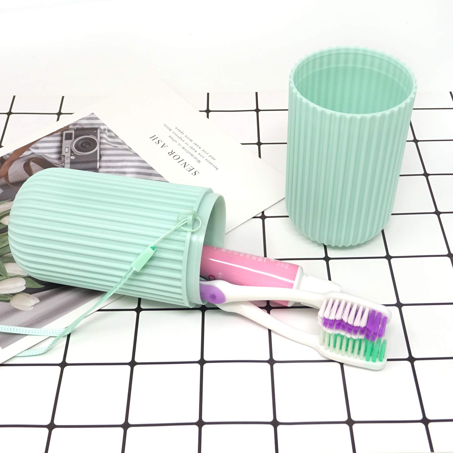 Honbay Portable Plastic Toothbrush Toothpaste Cup Case Box Holder Container for Travel (Green): Beauty