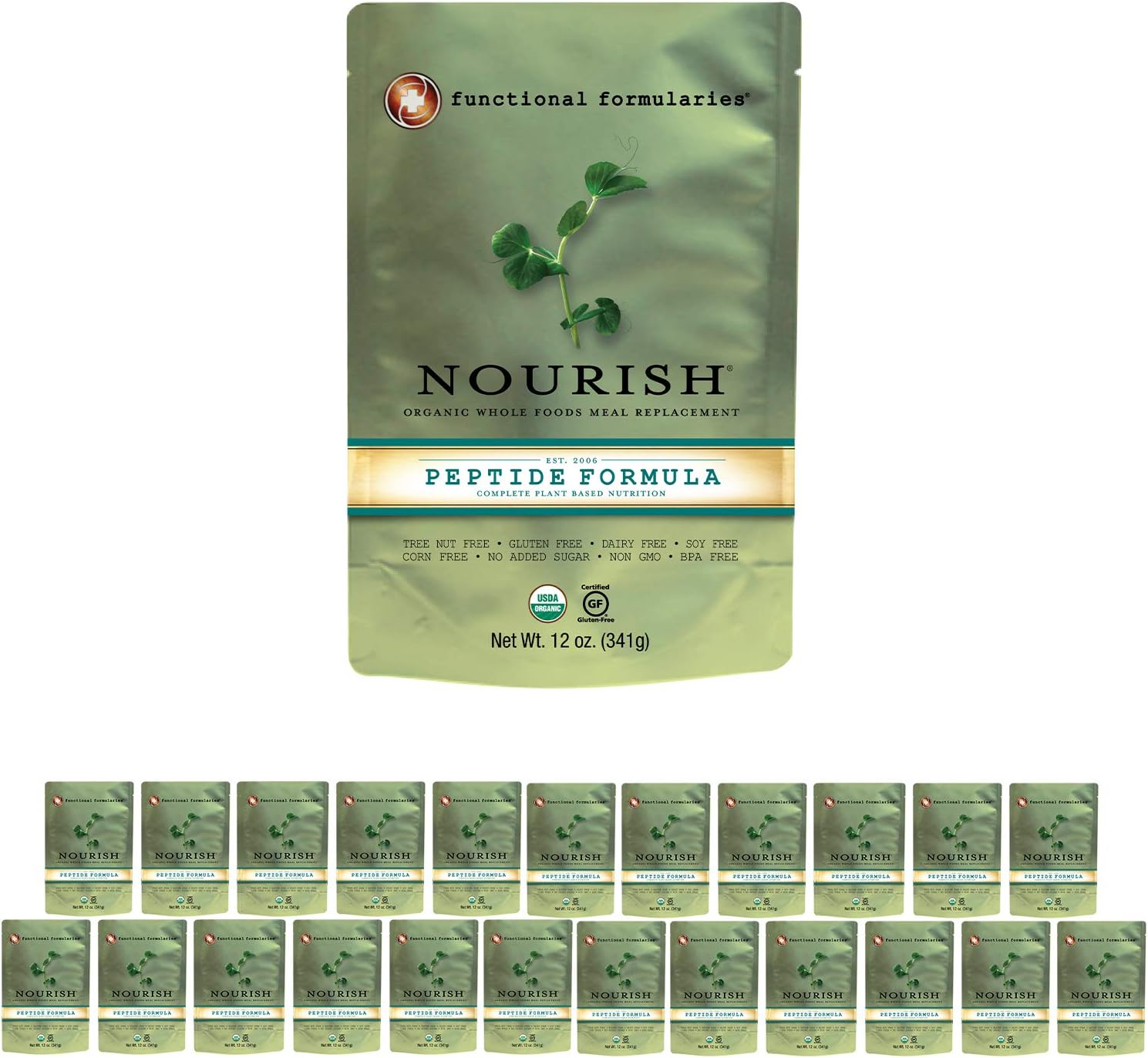 Functional Formularies Nourish Peptide Organic Tube Feeding Formula and Nutritional Meal Replacement Supplement, 24 Pack