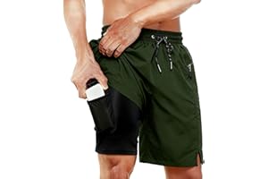 Cozople Mens Swim Trunks 9" Swim Shorts Compression Liner Quick Dry Bathing Suit Boardshorts with Zipper Pocket