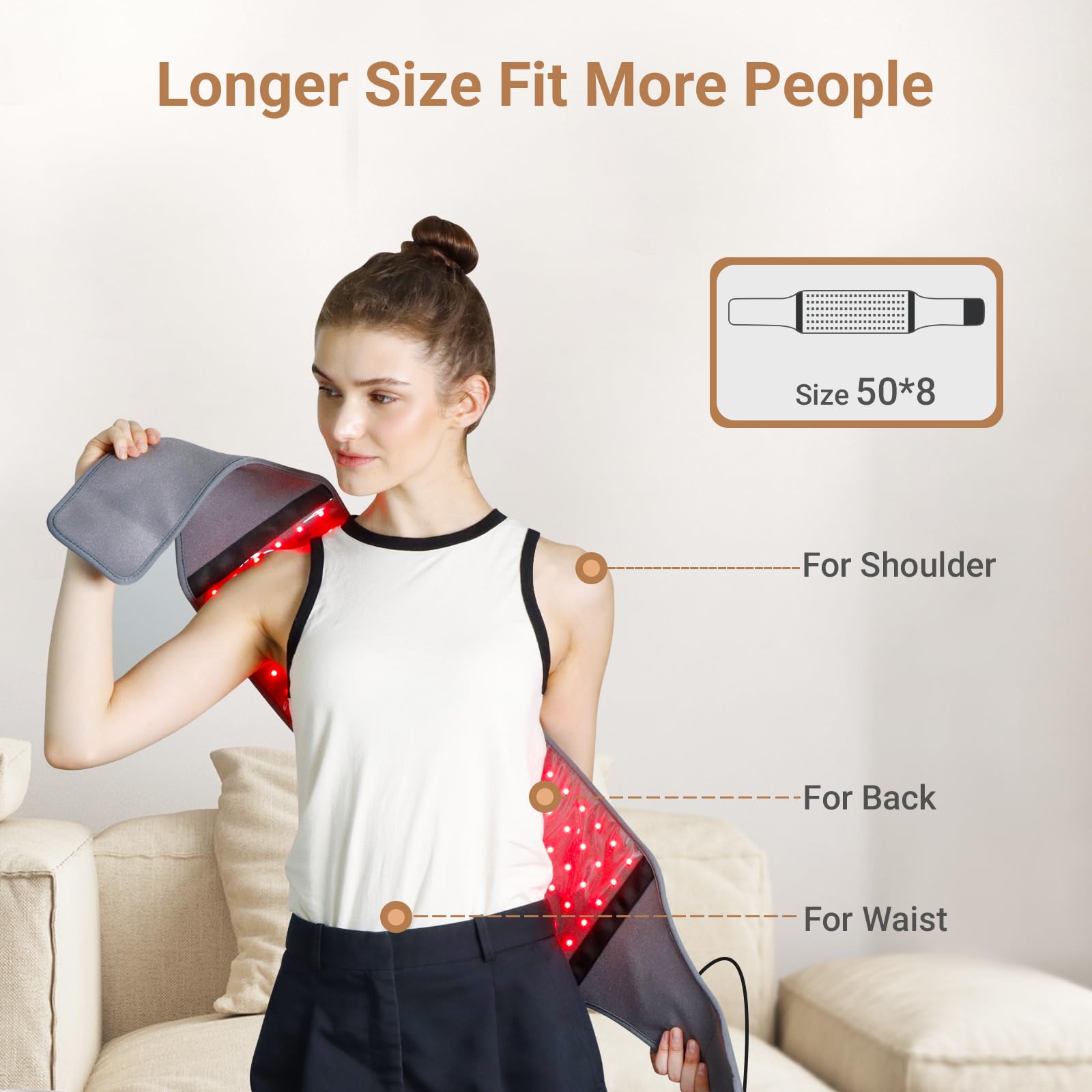 Comfytemp Red Light Therapy Belt with 126 LEDs, FSA Eligible HSA Red Light Therapy for Body, 660nm & 850nm, 22W Light Wrap with Timer for Back Waist Belly Joint Muscle(Corded)