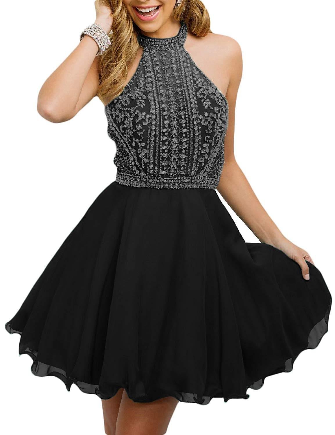black halter cocktail dress