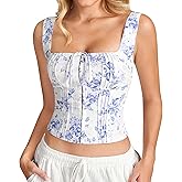 KUTUMAI Floral Corset Top Cute Tie Bustier Y2k Going Out Crop Tops for Women Summer 2026, Lace Up, Hook and Eye