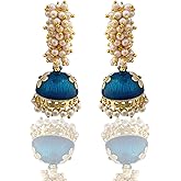 Moonstruck Golden Meenakari Jhumkas With White Pearls For Women (Green)