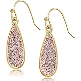 Teardrop Dangle Earrings for Women with Simulated Druzy Stones, in Gold, Rose Gold, or Silver Tone