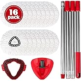 Spin Mop Head Replacement Set for O-Ceda EasyWring 1-Tank System Spin Mops | 16 Microfiber Spin Mops Refills,1 Scrubber Head,1 Triangle Spin Base,and(31-63in) Adjustable Handle Set Combo