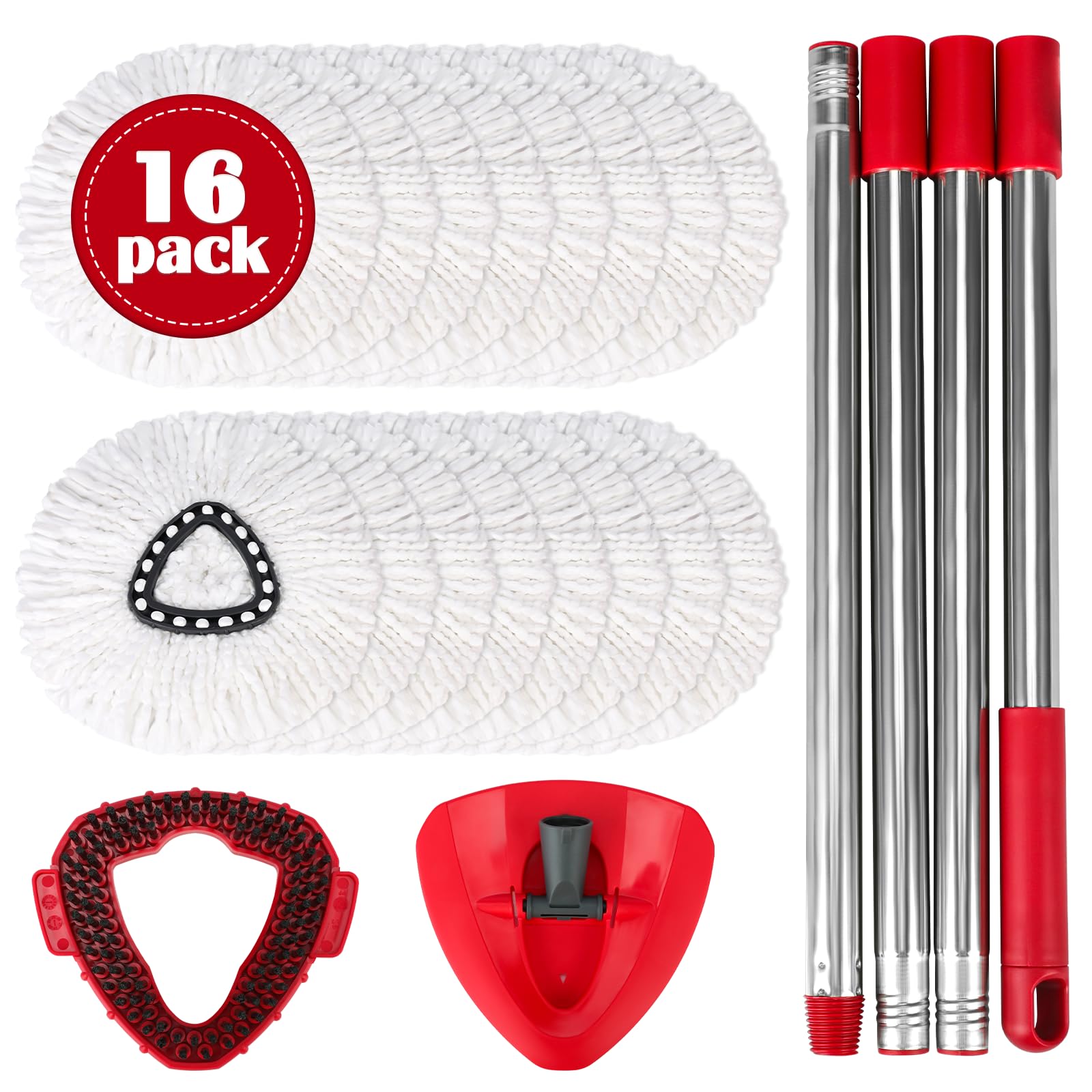 Photo 1 of Spin Mop Replacement Set for O-Ceda EasyWring 1-Tank System, 16 Microfiber Spin Mops Refills,1 Scrubber Head,1 Triangle Spin Base,and(31-63in) Adjustable Handle Set Combo