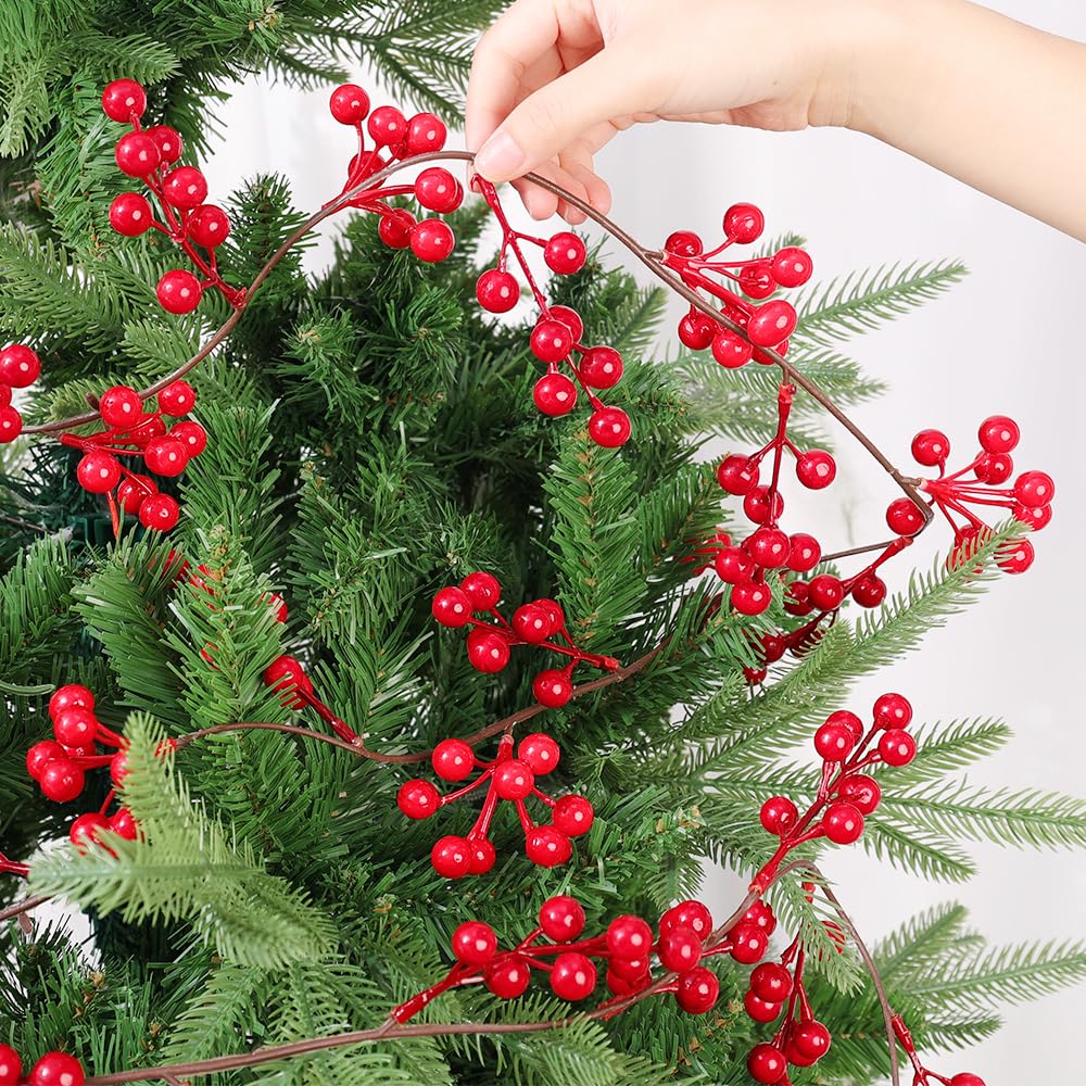 Photo 1 of 190cm Garlands for Decoration Christmas, Red Berry Garland, Red and Berry Christmas Garland for Indoor Outdoor Home Fireplace Decoration for Winter Holiday New (Nine-pronged Rattan)