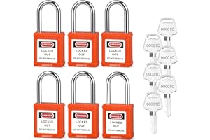 BOZZYS Lockout Tagout Locks 6 Pack｜OSHA Orange Loto Locks Keyed Alike｜6 Same Keys/Set for Industrial Machinery & Electrical Panels｜Chrome Steel & Laser Coding