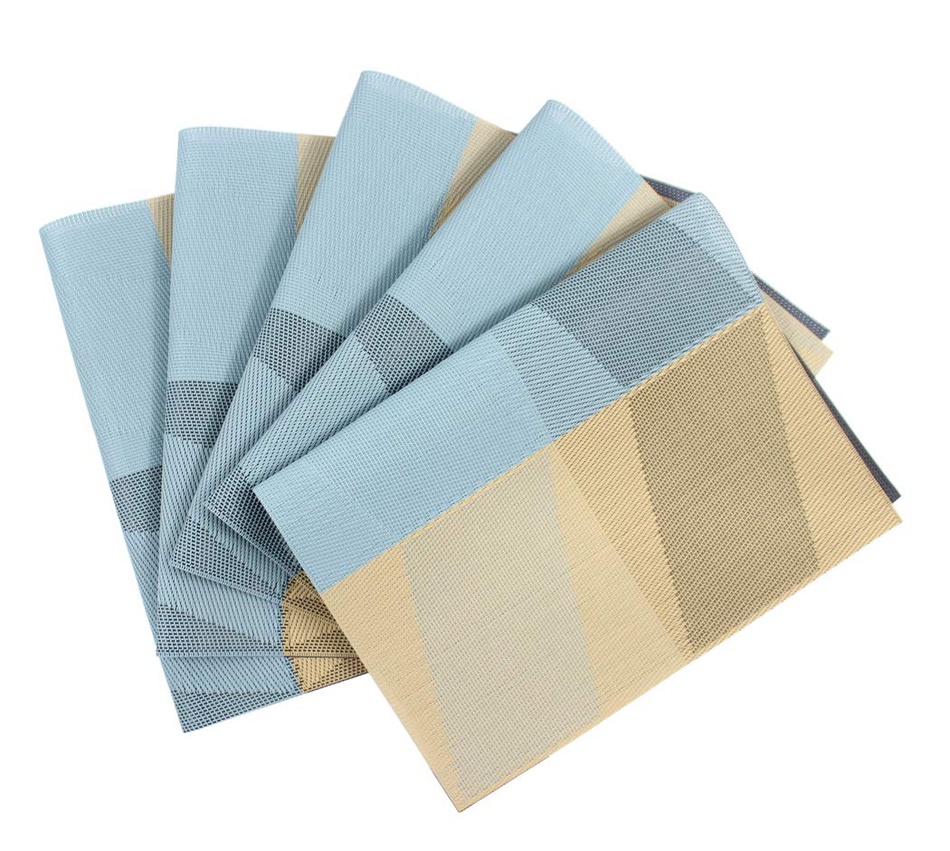 Hillento Placemats, Table Mats, Placemat Non-Slip Washable Coffee Mats, Heat Resistant Kitchen Tablemats for Dining Table, Set of 6, Blue