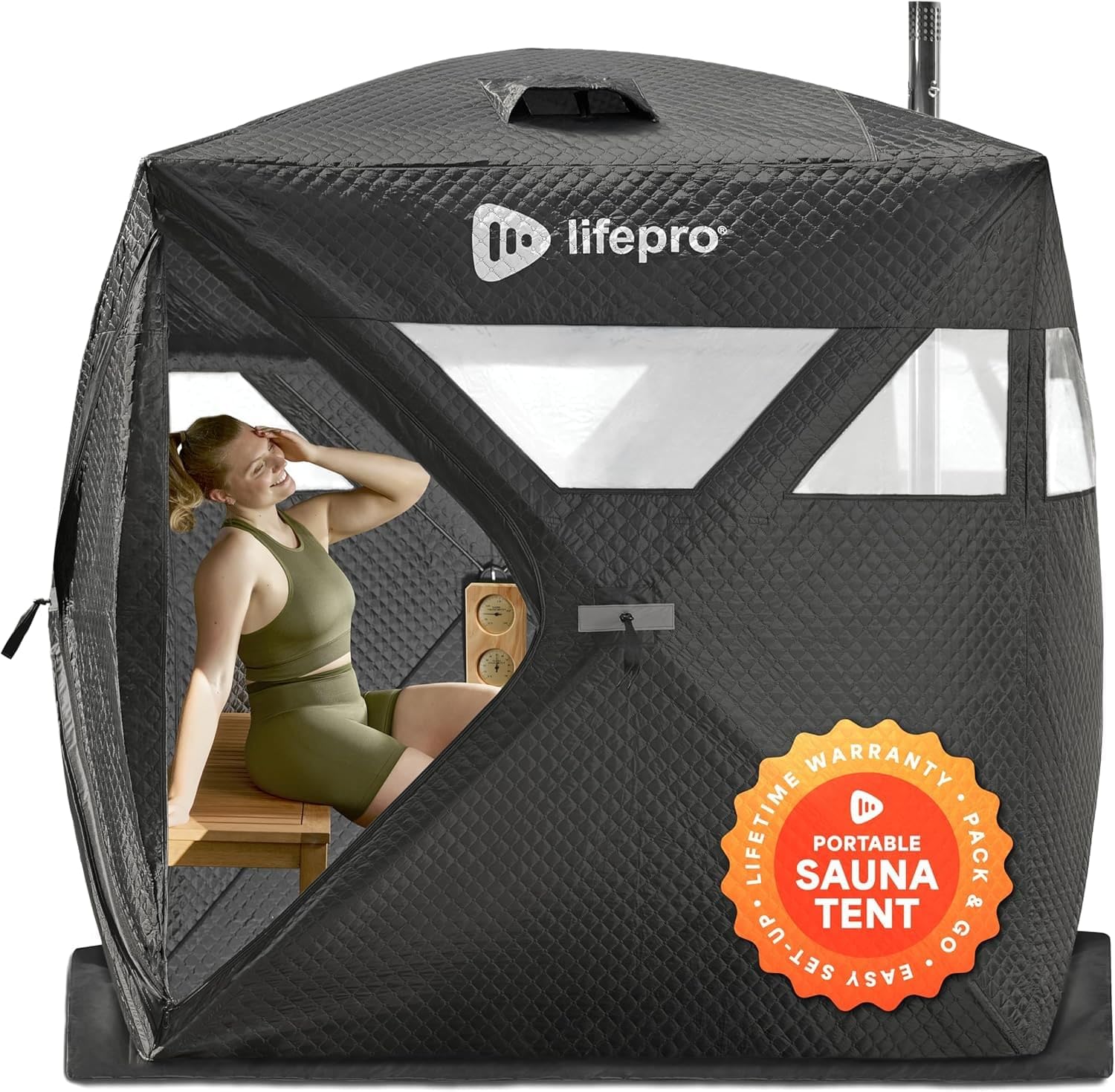 Photo 1 of  box 2/2 Lifepro ZenZone Outdoor Sauna Tent – Portable Wood Burning with Stove – 4 Person Steam & Dry Sauna for Camping, Backyard, Home Gym – Heavy Duty Oxford Cloth & Carbon Steel Stove