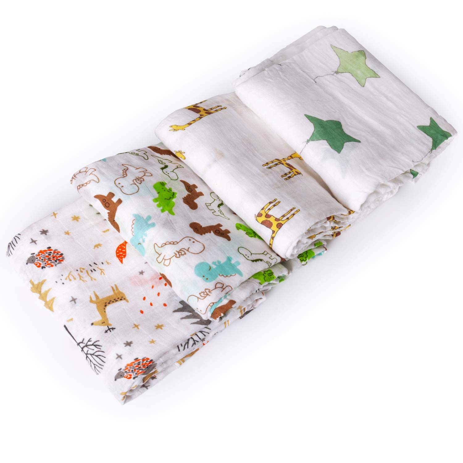 Baby Swaddle Blanket Upsimples Unisex Swaddle Wrap Soft Silky Bamboo Muslin Swaddle Blankets Neutral Receiving Blanket for Boys and Girls, 47 x 47 inches, Set of 4 - Fox/Elephant/Giraffe/Dinosaur: Baby
