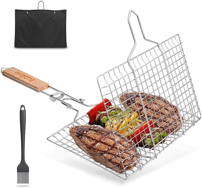 Großer Faltbarer Grillkorb Aus Edelstahl – Für Fisch, Gemüse & Fleisch, BBQ & Camping