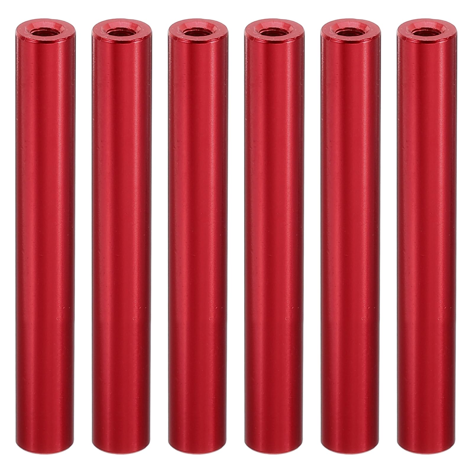 PATIKIL 6pcs M3 Metal Threaded Standoff Spacer Nuts, Round Aluminum Spacers Female Coupling Screws, 1/8" ID x 1/4" OD, Red 3x6x45mm — image 1