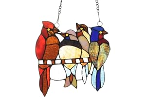 Capulina Four Birds Stained Glass Window Hangings Tiffany Style Art Handicrafts Birds Suncatcher Home Office Decor Gifts for Grandma Mom
