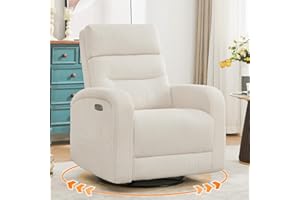 AEMEIOS Power Nursery Swivel Recliner, Electric Rocking Recliner with USB and Type-C Port, Swivel Glider Nursery Recliners for Living Room,Corduroy White