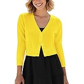 Urban CoCo Women's Cropped Cardigan V-Neck Button Down Knitted Sweater 3/4 Sleeve
