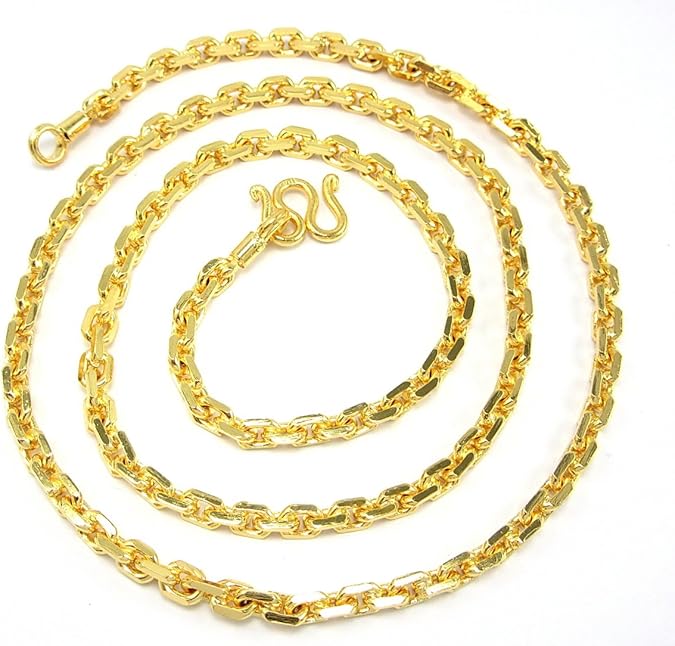 Bangkok Bazaar Classic Thai Anchor Link Baht Chain 26 inch 24k Gold