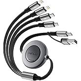 4 in 2 Multi Charging Cable 4A, 4Ft USBC Charging Cable, Retractable Car Charger with Lightning/Type C/Micro USB Ports for iPhone 16 15 14 Pro Max/Samsung Galaxy/PS, Multi Chargers for All Devices