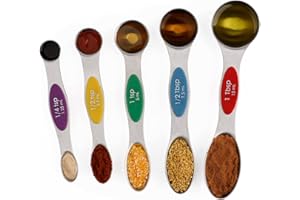 FORKMANNIE Magnetic Measuring Spoons Set of 5 Stainless Steel Dual Sided Stackable Teaspoon for Measuring Dry and Liquid Ingredients (Color)
