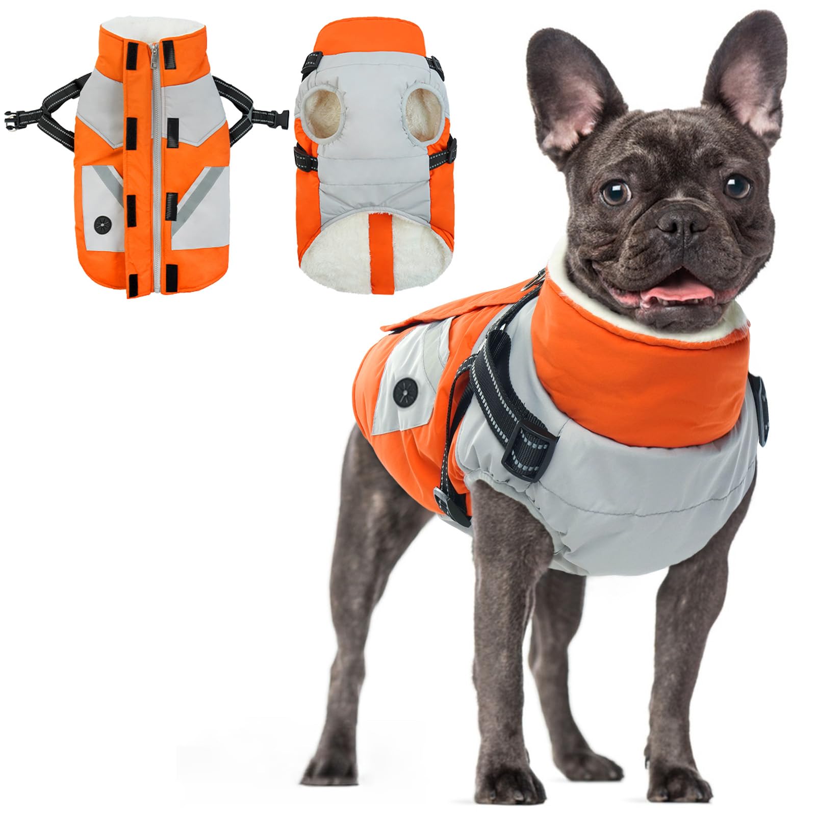 Small Dog Coat, Puppy Coat Winter Jacket with Harness Warm Jacket for Small Dogs Windproof Puppy Fleece Vest Snowsuit Chihuahua CoatJack Russell(Orange, XS) — image 1