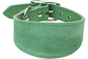 SunnyLark Wide Padded Dog Collar Genuine Leather Puppy Collar for Racher Italian Greyhound Comfortable Pet Dog Accessories