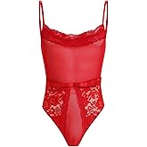 ABAFIP Men's Sissy Lingerie Bodysuit Sheer Lace Mesh Spaghetti Strap Cami Leotard Crossdress Underwear