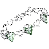 Leafael Infinity Love Heart Link Bracelets, Birthstone or Healing Stone Crystal Bracelet for Women, Silver Tone Jewelry Gifts for Her, 7-inch Chain and 2-inch Extender