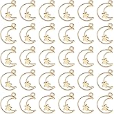uxcell 100Pcs Alloy Open Bezel Pendants, Moon Star Open Back Hollow Frame Pendant Geometric for Resin Jewelry Making Earrings Necklace Bracelet DIY, Light Gold