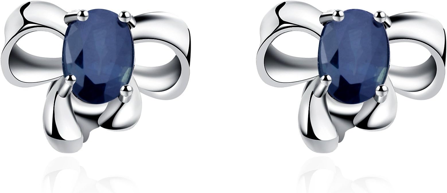 Sterling Silver Earring Studs With Natural Blue Sapphire for Women