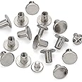 100 Sets Round Flat Head Chicago Screws Buttons Metal Studs Rivets Screwback Spots Metal Nail Rivet Studs for Leather Craftin