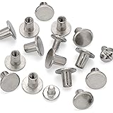 100 Sets Round Flat Head Chicago Screws Buttons Metal Studs Rivets Screwback Spots Metal Nail Rivet Studs for Leather Craftin