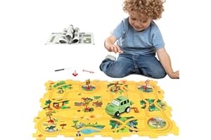 XAZASTOV Plastic Floor Puzzles for Kids Ages 3-5, Puzzle Track Car Play Set, Educational Montessori Toys for 3 4 5 6 Year Old Boys, 3 4 5 6 Year Old Boy Birthday Gift, Boy Toys Age 3