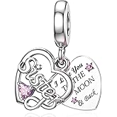 LuxglitterLin Love You Doule Heart Pendant Charm I Love You to the Moon and Back Bead Compatible with Pandora Bracelets