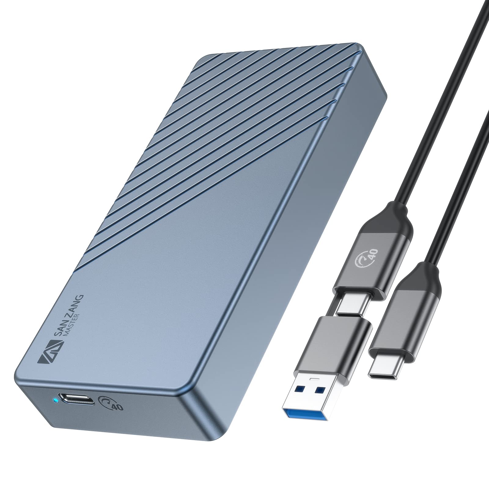 NVMe Enclosure compatible with Thunderbolt 3/4 USB 4/3.2/3.1/3.0 Type C, SANZANG 40Gbit/s M.2 SSD Enclosure for 2280 M-Key (B+M Key) NVMe SSD, up to 2700 MB/s, Gray