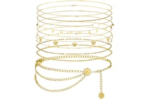 Lenwen 10 Pcs Belly Chain Adjustable Waist Chain Summer Beach Waist Jewelry for Women Multilayer Body Decorations for Body Girls