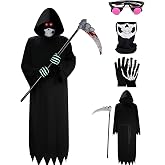 Kephay Halloween Grim Reaper Costumes for Boys Adult Grim Reaper Costume Kids 5Pcs Set Scary Ghost Cosplay Outfit Favors Gift