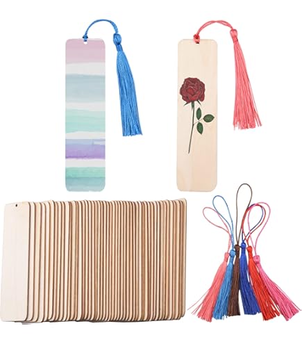 72-Piece DIY Wooden Bookmark Kit With Colorful Tassels - Perfect For Book Lovers & Craft Projects