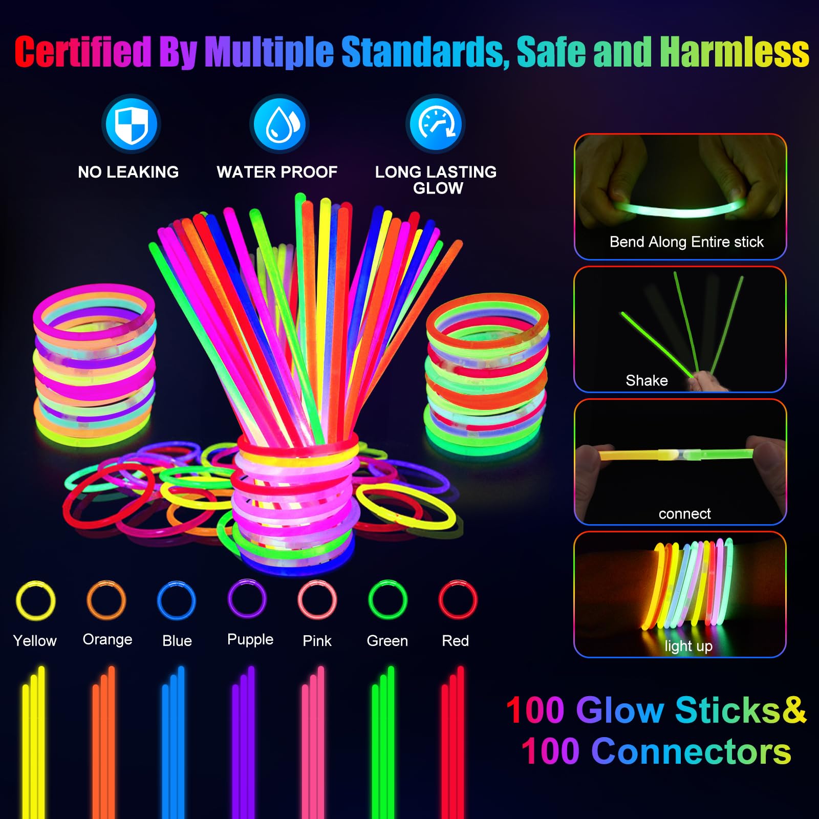 158 PCS Glow in the Dark Halloween Party Supplies, 14PCS LED Glasses, 30LED Finger Lights, 14LED Light Hairs and 100PCS Glow Sticks Bracelets, Neon Party Favors for Wedding,Concert, Birthday
