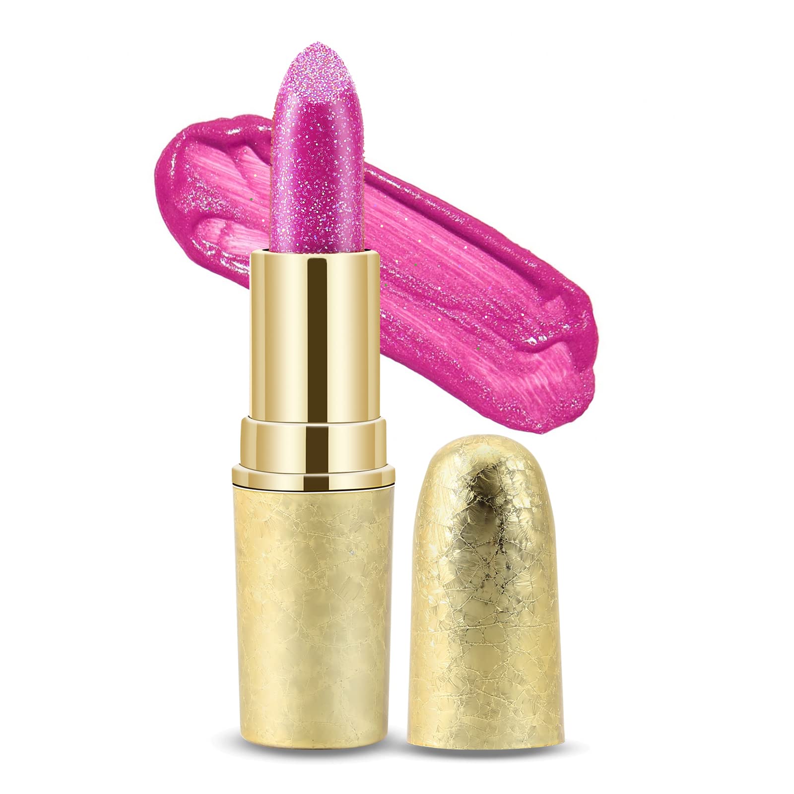 Boobeen Glitter Lipstick Hydrating Lip Balm Sparkling Shine Lip Color Nonstick Highly Pigmented Formula Gives Metallic Finish Lip Makeup for Women and Girls