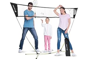 E-JET Badminton Net Rackets Shuttlecocks Combo Set - Portable & Instant Setup (Backyard Fun, Beach Park Picnic Outdoor Games)
