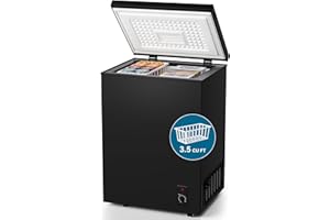 BODACIOUS 3.5 Cu.Ft Compact Chest Freezer, Energy Saving (0.36kWh/24H) & Ultra-Quiet (<40dB), with Removable Basket, 6-Temp, Manual Defrost Drain, Top Open Door Deep Freezer for Apartment, Dorm, Kitchen, Black