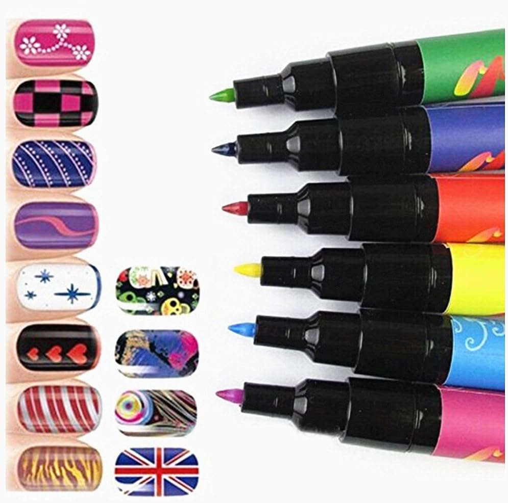 StillCool Nail Art Pen Painting Design Tools Kit Set Drawing Dotting for UV Gel Polish Assorted Colour (6 Random Color)