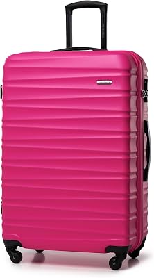 Carrinho de mala grande em ABS rígido para check-in com 4 rodas giratórias com fechadura combinada e puxa telescópica Groove Line Pink Ryanair/Vueling/Iberia/easyJet/Iberia Express