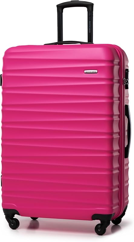 Carrinho de mala grande em ABS rígido para check-in com 4 rodas giratórias com fechadura combinada e puxa telescópica Groove Line Pink Ryanair/Vueling/Iberia/easyJet/Iberia Express