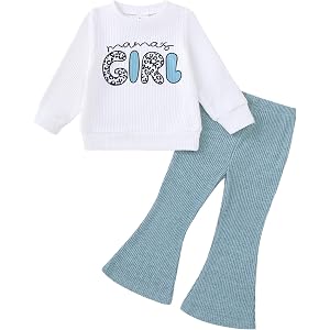 Renotemy Toddler Baby Girl Clothes Fall Winter Little Girls Outfits 12M-6T | Long Sleeve Ribbed Sweatshirt and Bell Bottom Pa
