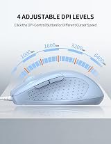 TECKNET USB Wired Mouse 6400 DPI 6-Button Ergonomic 5FT Cable view 2