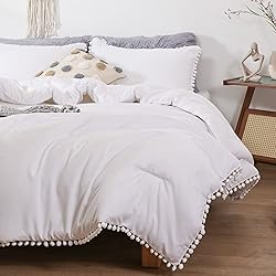 Smoofy Pom Fringe Comforter Set King Size White